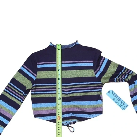 Almost Famous Purple Striped Fleece Long Sleeve Crop Top - Picture 9 of 10
